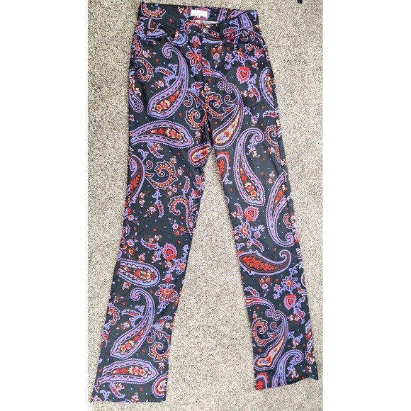 WeWoreWhat Danielle Bernstein Womens Pants Black Paisley Ankle Flare Size 26 - Picture 2 of 10